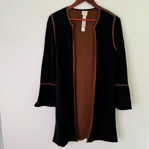 Chicos Black Brown Colorblock Longline Cardigan Sweater Coat Size 0/Small/4
